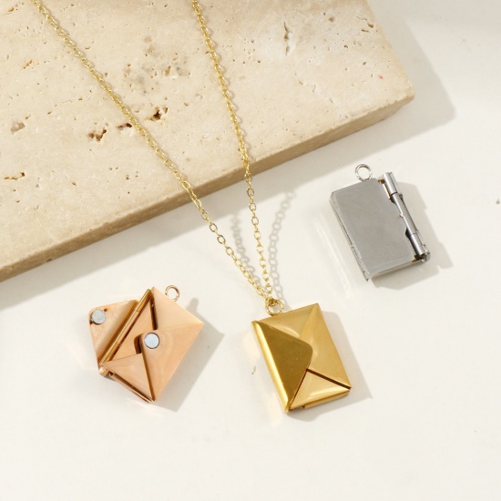 Immagine di 2 Pz Ecologico 304 Acciaio Inossidabile Ciondoli Multicolore Busta con Carta di Biglietto Vuoto Magnetico Possibile Aprire 24mm x 15mm