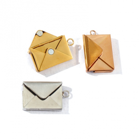 Immagine di 2 Pz Ecologico 304 Acciaio Inossidabile Ciondoli Multicolore Busta con Carta di Biglietto Vuoto Magnetico Possibile Aprire 24mm x 15mm