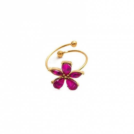 Bild von Großhandel Frauen Geschenk Blumen Bunt Kubisches Zirkonia Offen Ring, 18K Vergoldet 304 Edelstahl, Umweltfreundlich Exquisit Stilvoll Schmuckbedarf, 19.7mm(US Größe 10)