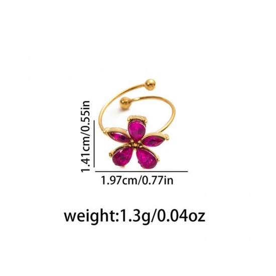 Bild von Großhandel Frauen Geschenk Blumen Bunt Kubisches Zirkonia Offen Ring, 18K Vergoldet 304 Edelstahl, Umweltfreundlich Exquisit Stilvoll Schmuckbedarf, 19.7mm(US Größe 10)
