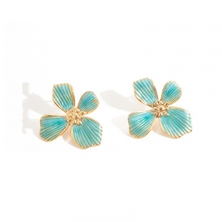 Immagine di Squisito Elegante Orecchini a Perno All'Ingrosso, Fiore Multicolore Smalto Placcato Oro 18K 201 Acciaio Inossidabile, Donne Ecologico Regalo Fornitura di Gioielli, 27mm x 25mm, 1 Paio
