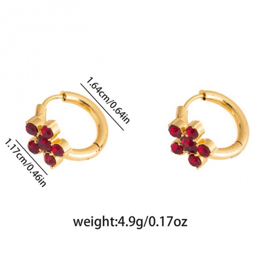 Immagine di Squisito Elegante Orecchini Circolari All'Ingrosso, Fiore Placcato Oro 18K Acciaio Inossidabile & Zircone Cubico, Donne Ecologico Regalo Fornitura di Gioielli, 16mm Dia., 1 Paio