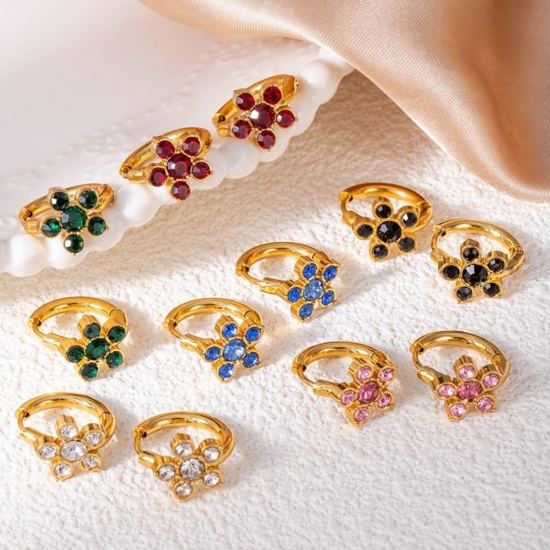 Immagine di Squisito Elegante Orecchini Circolari All'Ingrosso, Fiore Placcato Oro 18K Acciaio Inossidabile & Zircone Cubico, Donne Ecologico Regalo Fornitura di Gioielli, 16mm Dia., 1 Paio