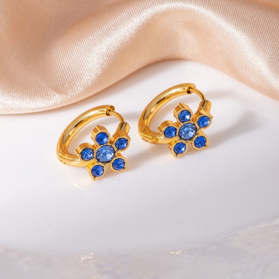 Immagine di Squisito Elegante Orecchini Circolari All'Ingrosso, Fiore Placcato Oro 18K Acciaio Inossidabile & Zircone Cubico, Donne Ecologico Regalo Fornitura di Gioielli, 16mm Dia., 1 Paio