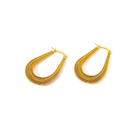 Picture of Wholesale Exquisite Stylish Hoop Earrings, 18K Gold Plated 201 Stainless Steel, Women's Eco-friendly Gift Jewelry Supply, 1 Pair