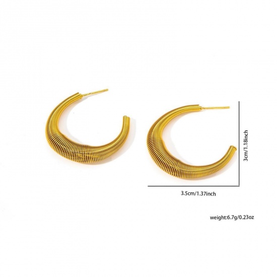 Picture of Wholesale Exquisite Stylish Hoop Earrings, 18K Gold Plated 201 Stainless Steel, Women's Eco-friendly Gift Jewelry Supply, 1 Pair