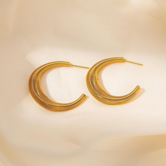 Picture of Wholesale Exquisite Stylish Hoop Earrings, 18K Gold Plated 201 Stainless Steel, Women's Eco-friendly Gift Jewelry Supply, 1 Pair