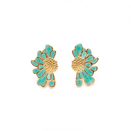 Immagine di Squisito Elegante Orecchini a Perno All'Ingrosso, Fiore Margherita Multicolore Smalto Placcato Oro 18K 201 Acciaio Inossidabile, Donne Ecologico Regalo Fornitura di Gioielli, 30mm x 19mm, 1 Paio