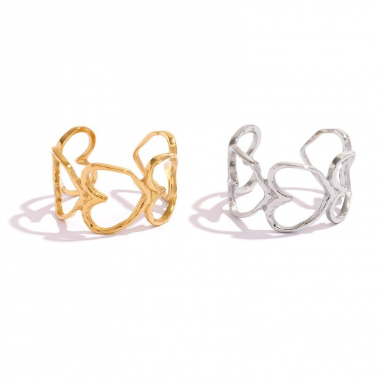 Picture of Wholesale Women's Gift Heart Open Rings, Multicolor 304 Stainless Steel, Eco-friendly Valentine's Day Stylish Jewelry Supply, 18.1mm(US Size 8)