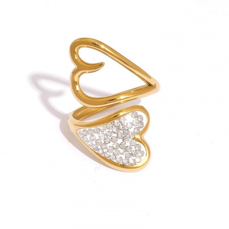 Picture of Wholesale Women's Gift Open Rings, 18K Gold Plated 304 Stainless Steel & Cubic Zirconia, Eco-friendly PVD Vacuum Plating Exquisite Stylish Jewelry Supply