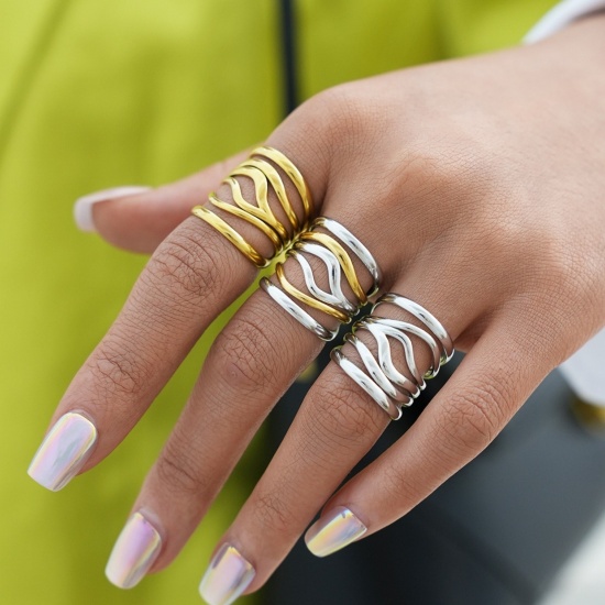Picture of Wholesale Women's Gift Open Rings, 304 Stainless Steel, Eco-friendly Exquisite Stylish Jewelry Supply, 18mm(US Size 7.75)
