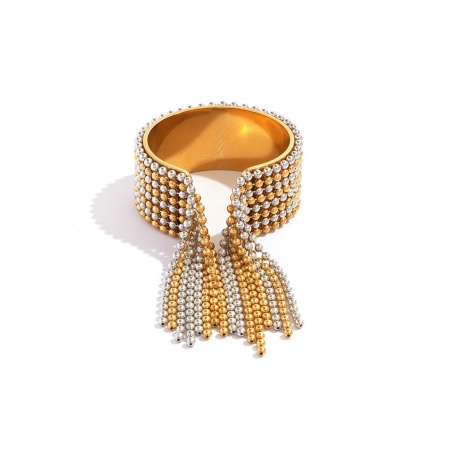 Immagine di Donne Regalo Doppio Colore Aperto Anello All'Ingrosso, Argento e Placcato Oro 18K 304 Acciaio Inossidabile, Placcatura Sottovuoto PVD Ecologica Squisito Elegante Fornitura di Gioielli, 1 Pz
