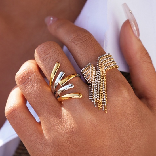Picture of Wholesale Women's Gift Two Tone Open Rings, Silver Tone & 18K Gold Plated 304 Stainless Steel, Eco-friendly PVD Vacuum Plating Exquisite Stylish Jewelry Supply