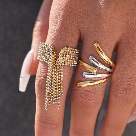 Picture of Wholesale Women's Gift Two Tone Open Rings, Silver Tone & 18K Gold Plated 304 Stainless Steel, Eco-friendly PVD Vacuum Plating Exquisite Stylish Jewelry Supply