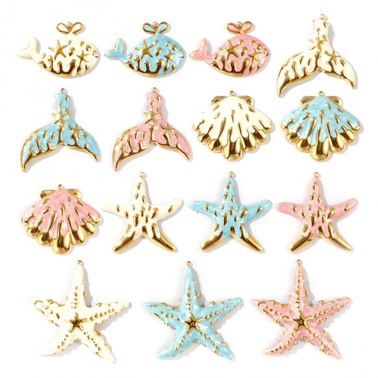 Picture of Eco-friendly PVD Vacuum Plating Waterproof Anti-Tarnish Hypoallergenic 304 Stainless Steel Charms 18K Real Gold Plated Enamel Pearlized