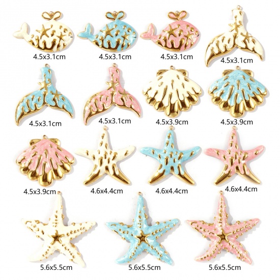 Picture of Eco-friendly PVD Vacuum Plating Waterproof Anti-Tarnish Hypoallergenic 304 Stainless Steel Charms 18K Real Gold Plated Enamel Pearlized