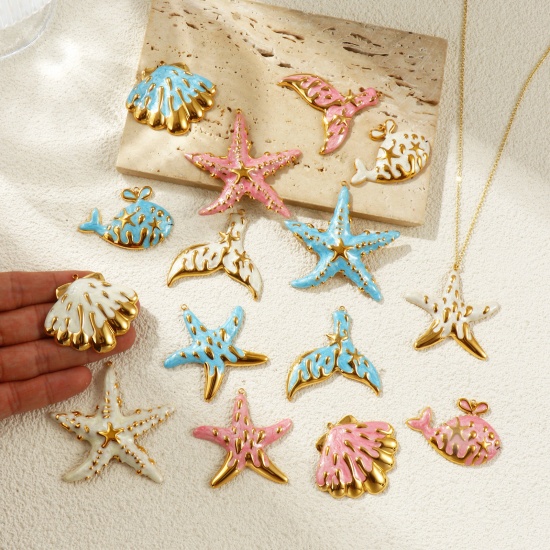 Picture of Eco-friendly PVD Vacuum Plating Waterproof Anti-Tarnish Hypoallergenic 304 Stainless Steel Charms 18K Real Gold Plated Enamel Pearlized