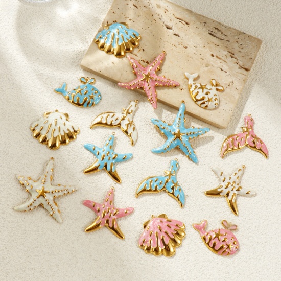 Picture of Eco-friendly PVD Vacuum Plating Waterproof Anti-Tarnish Hypoallergenic 304 Stainless Steel Charms 18K Real Gold Plated Enamel Pearlized
