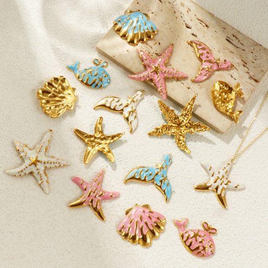 Picture of Eco-friendly PVD Vacuum Plating Waterproof Anti-Tarnish Hypoallergenic 304 Stainless Steel Charms 18K Real Gold Plated Enamel Pearlized