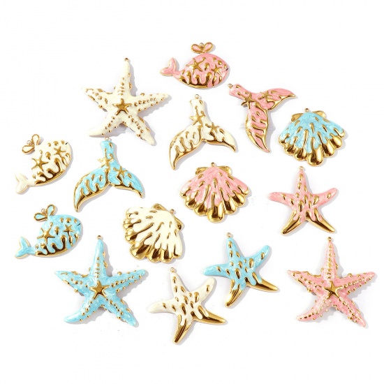 Picture of Eco-friendly PVD Vacuum Plating Waterproof Anti-Tarnish Hypoallergenic 304 Stainless Steel Charms 18K Real Gold Plated Enamel Pearlized