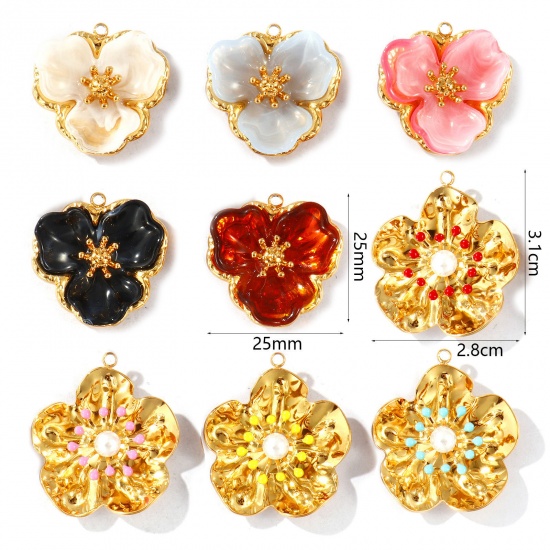 Picture of Eco-friendly PVD Vacuum Plating Waterproof Anti-Tarnish Hypoallergenic 304 Stainless Steel Charms 18K Real Gold Plated Flower