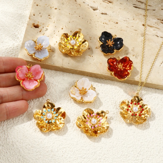Picture of Eco-friendly PVD Vacuum Plating Waterproof Anti-Tarnish Hypoallergenic 304 Stainless Steel Charms 18K Real Gold Plated Flower