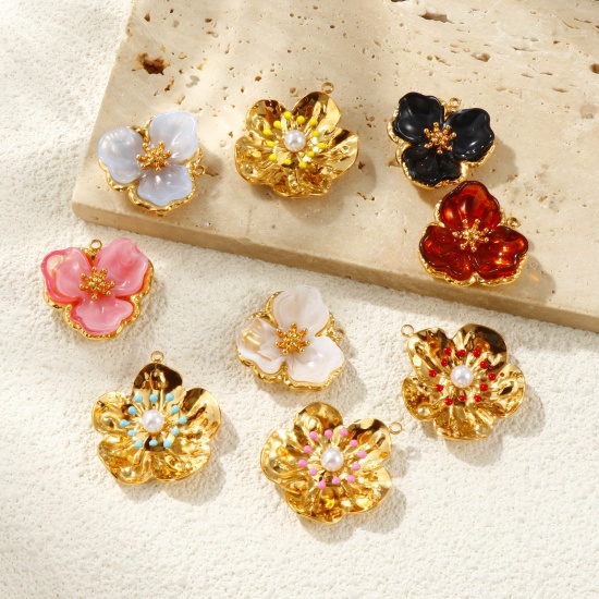 Picture of Eco-friendly PVD Vacuum Plating Waterproof Anti-Tarnish Hypoallergenic 304 Stainless Steel Charms 18K Real Gold Plated Flower