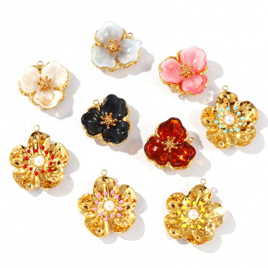 Picture of Eco-friendly PVD Vacuum Plating Waterproof Anti-Tarnish Hypoallergenic 304 Stainless Steel Charms 18K Real Gold Plated Flower