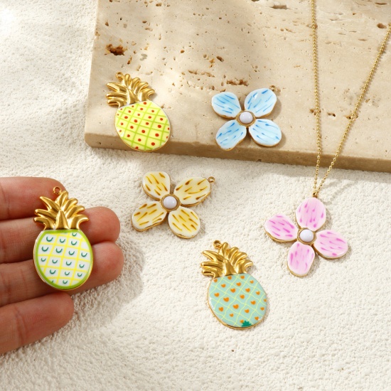 Picture of Eco-friendly PVD Vacuum Plating Waterproof Anti-Tarnish Hypoallergenic 304 Stainless Steel Charms 18K Real Gold Plated Enamel