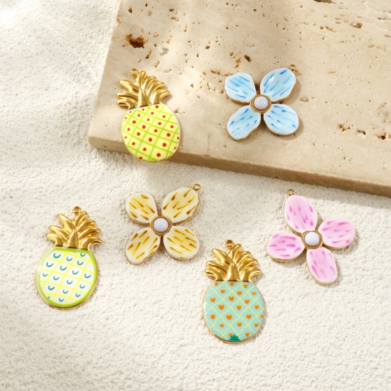 Picture of Eco-friendly PVD Vacuum Plating Waterproof Anti-Tarnish Hypoallergenic 304 Stainless Steel Charms 18K Real Gold Plated Enamel