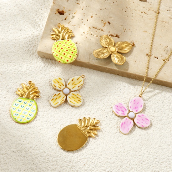 Picture of Eco-friendly PVD Vacuum Plating Waterproof Anti-Tarnish Hypoallergenic 304 Stainless Steel Charms 18K Real Gold Plated Enamel