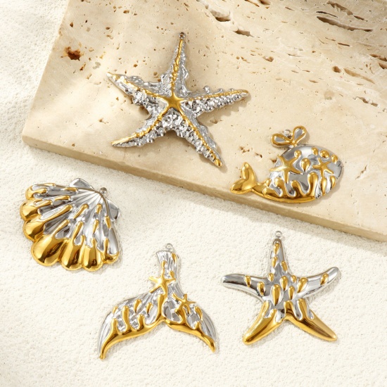 Picture of Eco-friendly PVD Vacuum Plating Waterproof Anti-Tarnish Hypoallergenic 304 Stainless Steel Ocean Jewelry Charms 18K Real Gold Plated & Silver Tone Two Tone