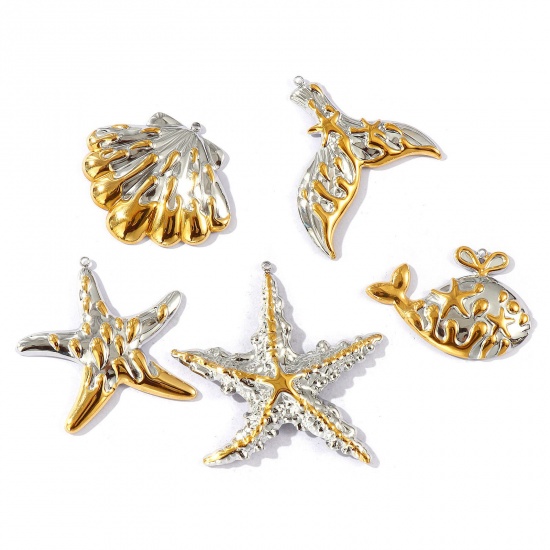 Picture of Eco-friendly PVD Vacuum Plating Waterproof Anti-Tarnish Hypoallergenic 304 Stainless Steel Ocean Jewelry Charms 18K Real Gold Plated & Silver Tone Two Tone
