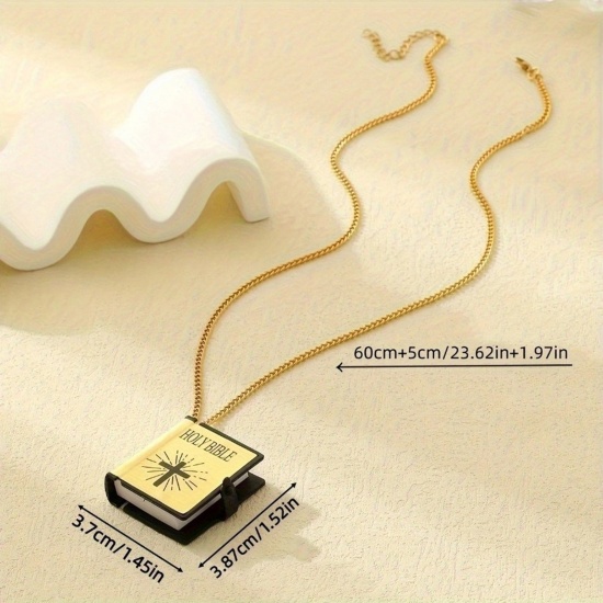 Picture of Wholesale Unique Openable Flip Page Book Holy Bible Paper 3D Pendant Charm Necklace, 304 Stainless Steel Unisex Religious Baroque Gift Jewelry For Retailer, 60cm(23.6") + 5cm(2") long, 1 Piece