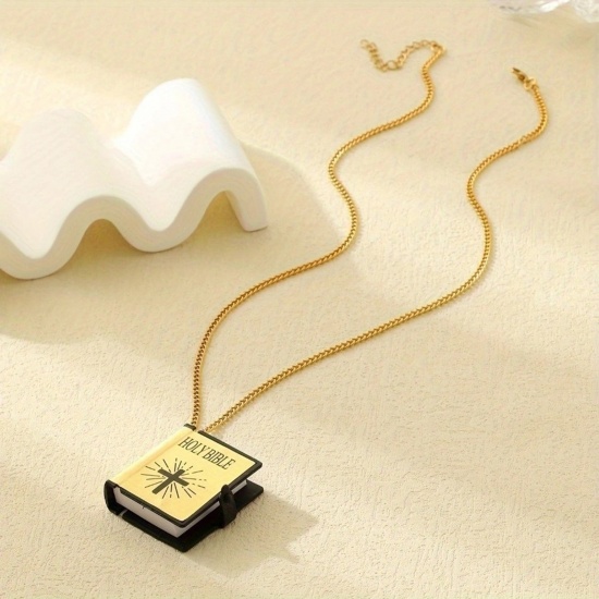 Picture of Wholesale Unique Openable Flip Page Book Holy Bible Paper 3D Pendant Charm Necklace, 304 Stainless Steel Unisex Religious Baroque Gift Jewelry For Retailer, 60cm(23.6") + 5cm(2") long, 1 Piece