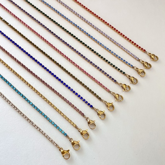 Picture of Wholesale Multicolor Rhinestone Birthstone Choker Necklace, Multicolor 304 Stainless Steel Women's Eco-friendly Stylish Minimalist Gift Jewelry For Retailer, 38cm(15") + 5cm(2") long