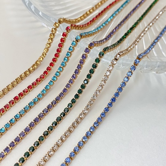 Picture of Wholesale Multicolor Rhinestone Birthstone Choker Necklace, Multicolor 304 Stainless Steel Women's Eco-friendly Stylish Minimalist Gift Jewelry For Retailer, 38cm(15") + 5cm(2") long