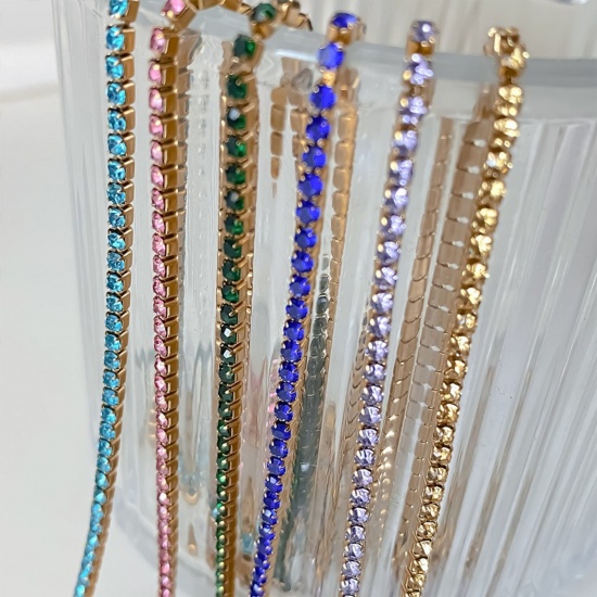 Picture of Wholesale Multicolor Rhinestone Birthstone Choker Necklace, Multicolor 304 Stainless Steel Women's Eco-friendly Stylish Minimalist Gift Jewelry For Retailer, 38cm(15") + 5cm(2") long