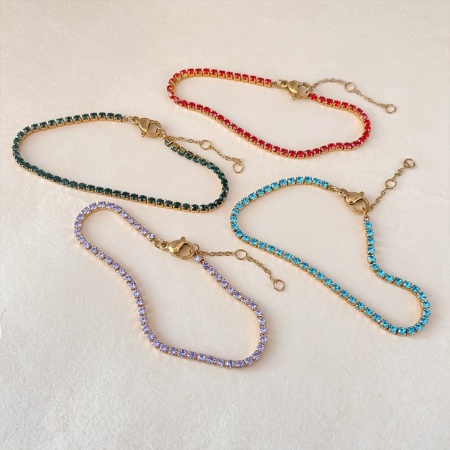 Immagine di Multicolore Strass Pietra Di Nascita 304 Acciaio Inossidabile Braccialetti All'Ingrosso, Multicolore Ecologico, Donne Elegante Minimalista Regalo Fornitura di Gioielli, 15cm Lunghezza, 1 Pz