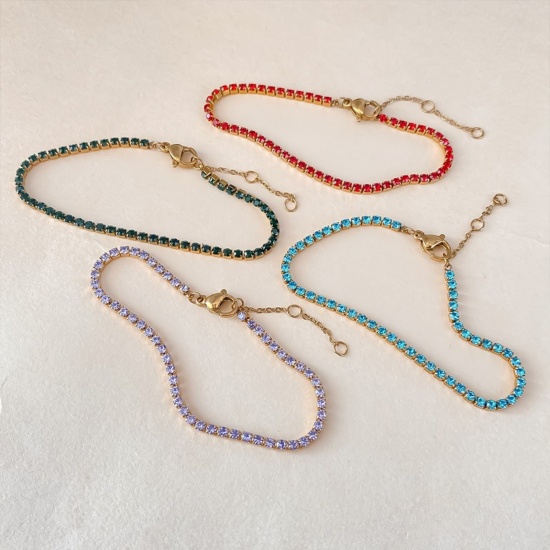 Immagine di Multicolore Strass Pietra Di Nascita 304 Acciaio Inossidabile Braccialetti All'Ingrosso, Multicolore Ecologico, Donne Elegante Minimalista Regalo Fornitura di Gioielli, 15cm Lunghezza, 1 Pz