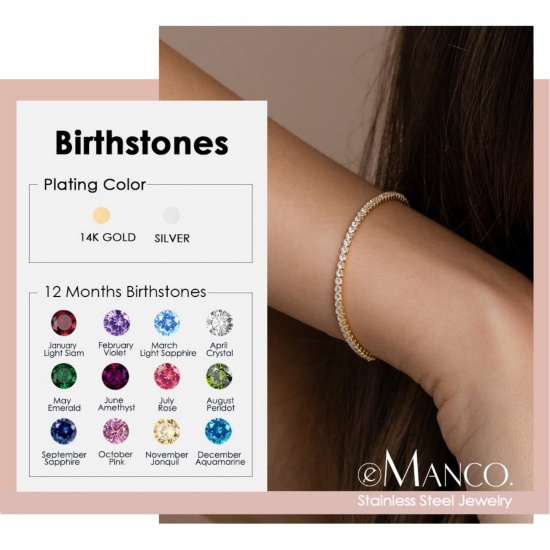 Immagine di Multicolore Strass Pietra Di Nascita 304 Acciaio Inossidabile Braccialetti All'Ingrosso, Multicolore Ecologico, Donne Elegante Minimalista Regalo Fornitura di Gioielli, 15cm Lunghezza, 1 Pz