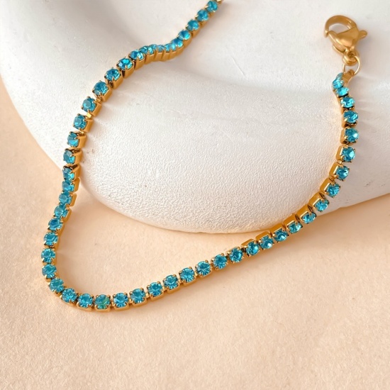 Immagine di Multicolore Strass Pietra Di Nascita 304 Acciaio Inossidabile Braccialetti All'Ingrosso, Multicolore Ecologico, Donne Elegante Minimalista Regalo Fornitura di Gioielli, 15cm Lunghezza, 1 Pz