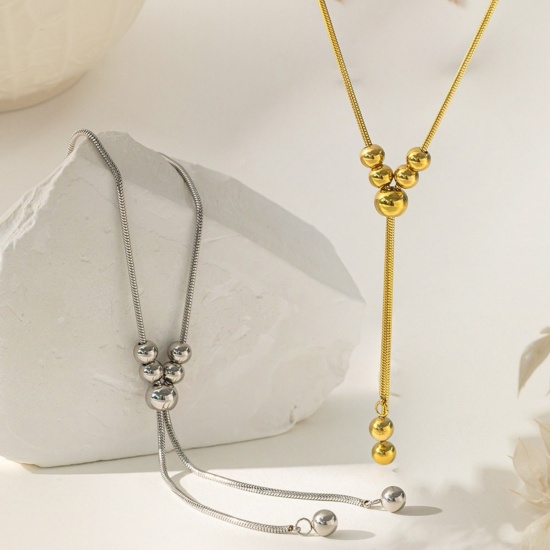 Picture of Wholesale Tassel Adjustable Slider/ Slide Sweater Necklace Long, 304 Stainless Steel Women's Eco-friendly Exquisite Stylish Gift Jewelry For Retailer, 64cm(25.2") long