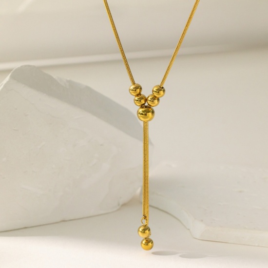 Picture of Wholesale Tassel Adjustable Slider/ Slide Sweater Necklace Long, 304 Stainless Steel Women's Eco-friendly Exquisite Stylish Gift Jewelry For Retailer, 64cm(25.2") long