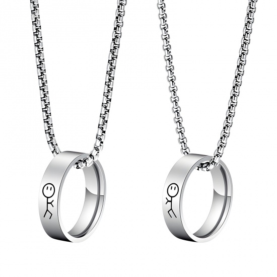 Picture of Wholesale Finger Ring Pendant Charm Necklace, Silver Tone 201 Stainless Steel Women's Eco-friendly Valentine's Day Stylish Gift Jewelry For Retailer, 60cm(23.6") long