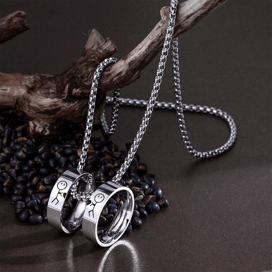 Picture of Wholesale Finger Ring Pendant Charm Necklace, Silver Tone 201 Stainless Steel Women's Eco-friendly Valentine's Day Stylish Gift Jewelry For Retailer, 60cm(23.6") long
