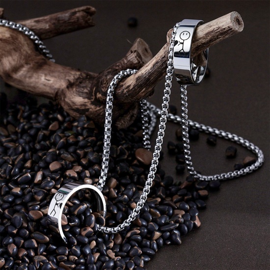 Picture of Wholesale Finger Ring Pendant Charm Necklace, Silver Tone 201 Stainless Steel Women's Eco-friendly Valentine's Day Stylish Gift Jewelry For Retailer, 60cm(23.6") long