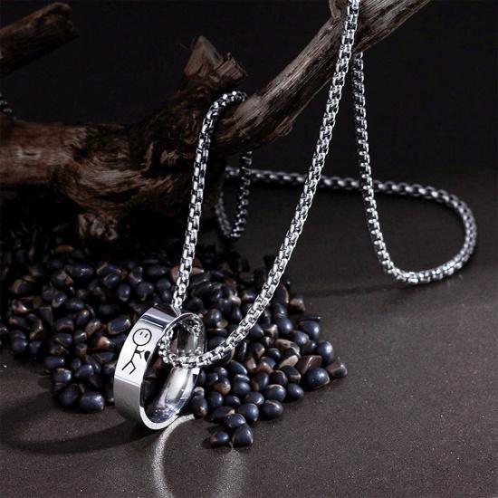 Picture of Wholesale Finger Ring Pendant Charm Necklace, Silver Tone 201 Stainless Steel Women's Eco-friendly Valentine's Day Stylish Gift Jewelry For Retailer, 60cm(23.6") long