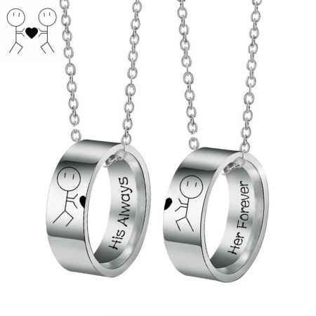 Picture of Wholesale Finger Ring Word Message Pendant Charm Necklace, Silver Tone 201 Stainless Steel Women's Eco-friendly Valentine's Day Stylish Gift Jewelry For Retailer