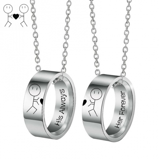 Picture of Wholesale Finger Ring Word Message Pendant Charm Necklace, Silver Tone 201 Stainless Steel Women's Eco-friendly Valentine's Day Stylish Gift Jewelry For Retailer